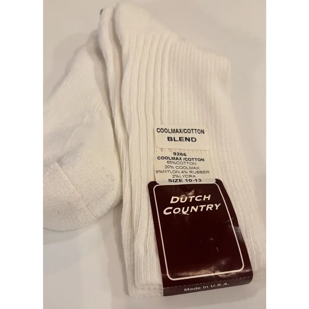 Vintage Mens Coolmax Crew Socks White USA 9266 Cotton Nylon Dutch Country New